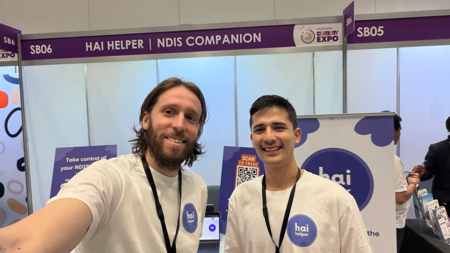 The Hai Helper team at their NDIS Companion stand at the Melbourne Disability Expo